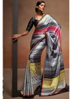 Sattin Grey Traditional Wear Printed Saree